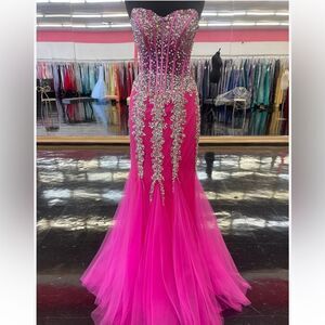 JOVANI PROM 5908 Hot Pink Embellished Mermaid Dress